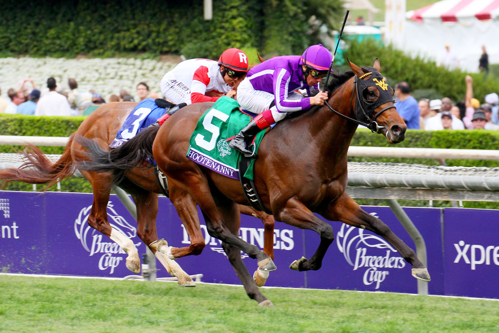 Hootenanny, from Quality Road’s first crop, wins the 2014 Breeders’ Cup Juvenile Turf.