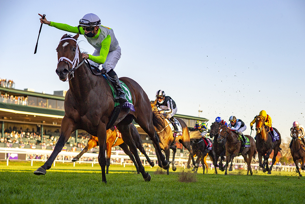 Aunt Pearl becomes Lope de Vega’s 12th top level winner when landing the Grade 1 Juvenile Fillies’ Turf at Keeneland