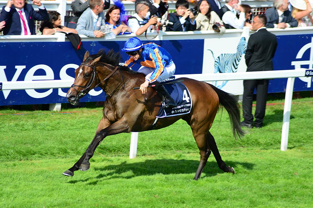 One of three Group 1 winners out of Green Room, Forever Together (by Galileo) runs out an impressive winner of the Group 1 Oaks Stakes at Epsom