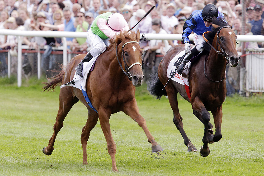 Isfahan (left), seen here winning the Group 1 Deutsches Derby, was the Leading First Season Sire in Germany last year.