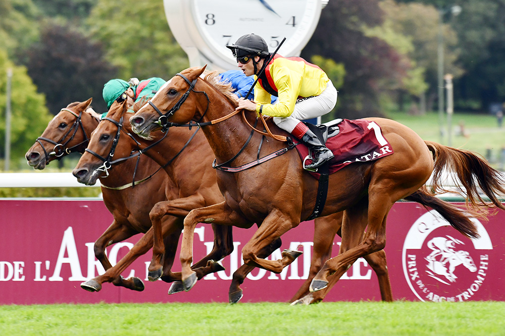 Torquator Tasso surges past his rivals to become Germany’s third winner of the Prix de l’Arc de Triomphe.