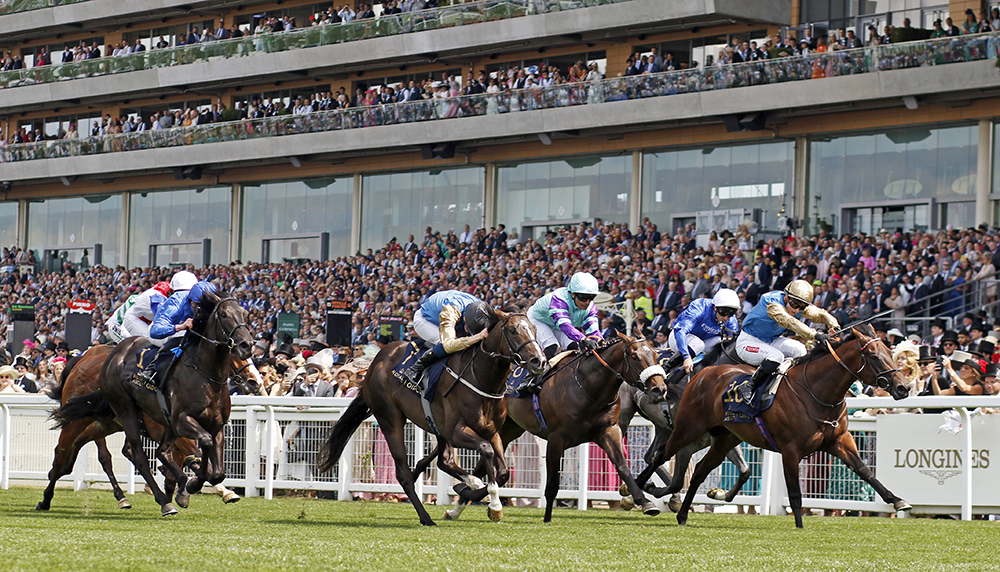 Electrolyte (gold cup) just fails to hold Rashabar in the Group 2 Coventry Stakes at Royal Ascot, but later gained compensation in the Group 3 Prix Eclipse at Chantilly