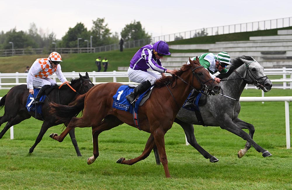 The grey Push The Boat Out beats Great Barrier Reef in the Group 3 Round Tower Stakes, before running a close fourth in the Group 1 Tattersalls Middle Park Stakes